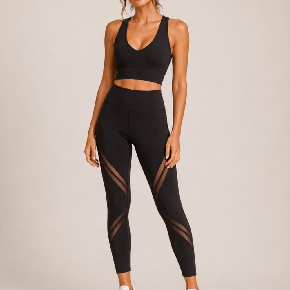 Lululemon Black Wunder Under Metta Mesh Leggings Size 6